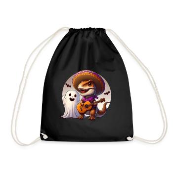Cute T-rex and Ghost as Mariachi singers Halloween - Drawstring Bag - black - Front