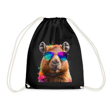 Capybara Sunglasses Capy Colorful Animal Design Print - Drawstring Bag - black - Front