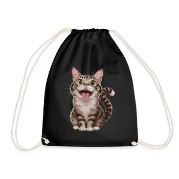 Cheerful tabby cat with wide open - Drawstring Bag - black - Front