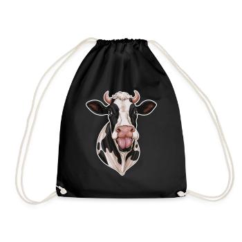 Funny Cow Sticks Out Tongue - Drawstring Bag - black - Front