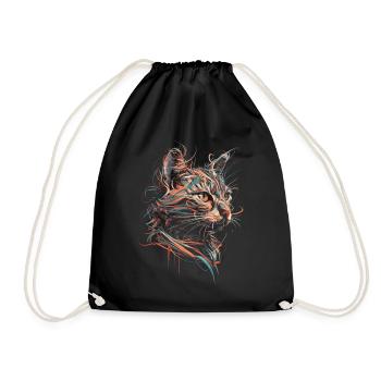 Cat Art Drawing Abstract Animal Illustration - Drawstring Bag - black - Front