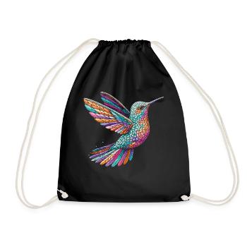 Mosaic hummingbird: Colourful shirt for bird fans - Drawstring Bag - black - Front