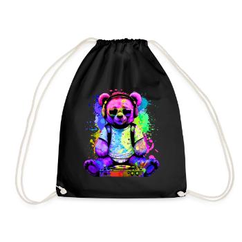 DJ ours, nounours Teddy, dessin animé, musique, concerts festivals - Sac de sport léger - noir - Devant