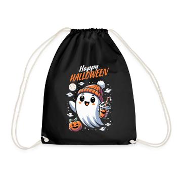 Happy Halloween Geist Bubble Tea Beanie Kürbis Fun - Turnbeutel - Schwarz - Vorne