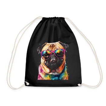 Pug Sunglasses Dog Colorful Funny Design Print - Drawstring Bag - black - Front