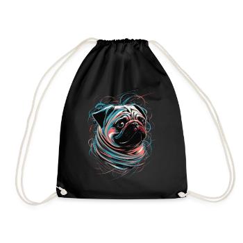 Pug Art Drawing Abstract Animal Illustration - Drawstring Bag - black - Front