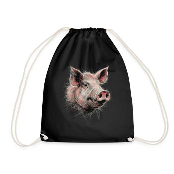 Pig Drawing Abstract Animal Artwork - Drawstring Bag - black - Front