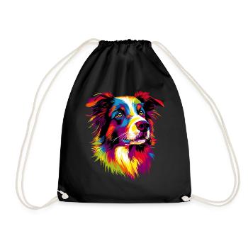 Border Collie Popart Regenbogen Farben Bunte Hunde - Turnbeutel - Schwarz - Vorne
