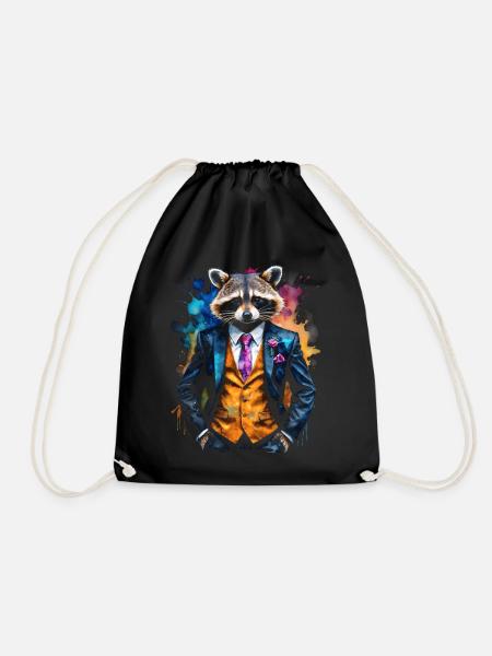 Waschbär Anzug Bunt Tier Design Print - Turnbeutel - Schwarz