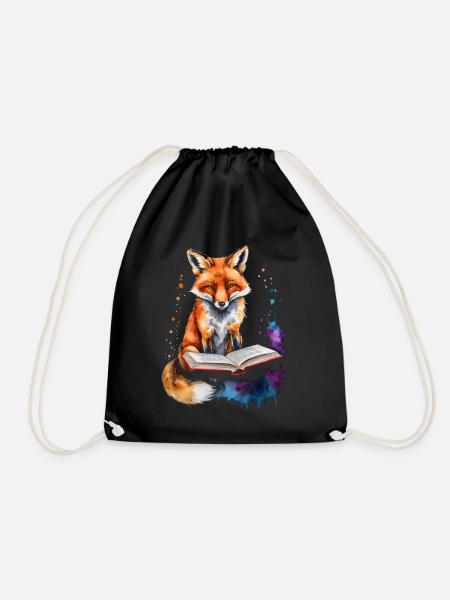 Fuchs Lesen Buch Bunt Tier Design Print - Turnbeutel - Schwarz
