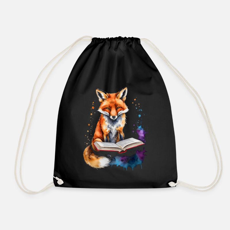 Fuchs Lesen Buch Bunt Tier Design Print - Turnbeutel - Schwarz