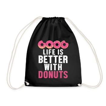 Life is Better With Donuts Doughnut Glazed Maker - Drawstring Bag - black - Front
