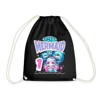 Mermaid 1st Birthday Girl Kids - Drawstring Bag - black - Front