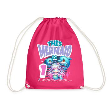 Meerjungfrau 1. Geburtstag Mädchen Kinder - Turnbeutel - Fuchsia - Vorne