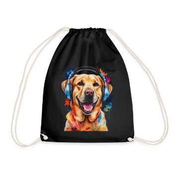 Labrador Retriever Kopfhörer Hund Tier Print - Turnbeutel - Schwarz - Vorne