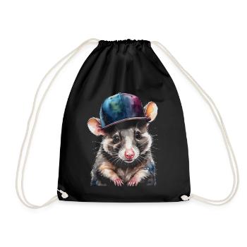 Opossum Snapback Cap Cool Tier Design Print - Drawstring Bag - black - Front