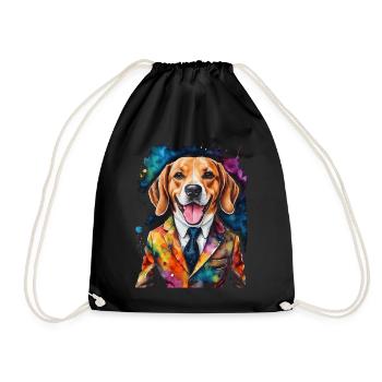 Beagle Anzug Hund Bunt Lustig Tier Design Print - Turnbeutel - Schwarz - Vorne