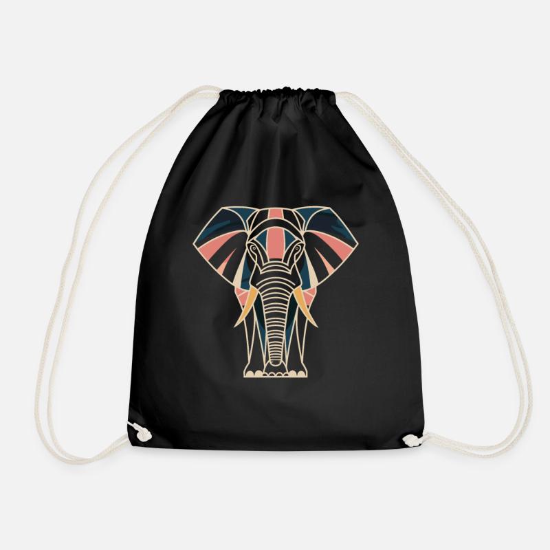Geometrischer Elefant im Retro-Stil - Turnbeutel - Schwarz