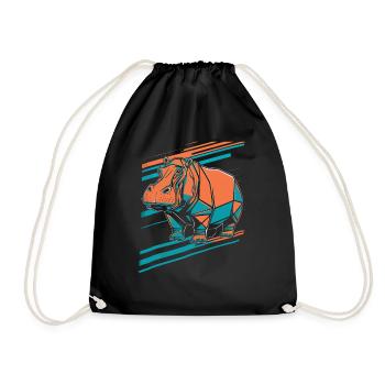 Geometrischer Hippo Kunst Design - Turnbeutel - Schwarz - Vorne