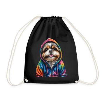 Shih Tzu Hoodie Hund Bunt Lustig Tier Design Print - Turnbeutel - Schwarz - Vorne