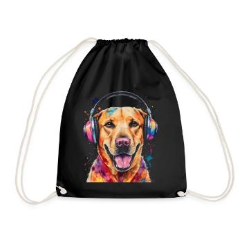 Labrador Retriever Kopfhörer Hund Tier Print - Turnbeutel - Schwarz - Vorne