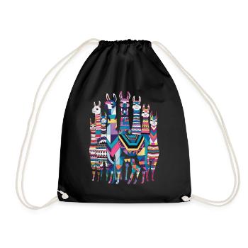 Colorful Llama Pattern Imaginative and Vibrant - Drawstring Bag - black - Front