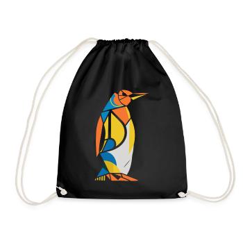 Bunter Pinguin Geometrisches Kunstwerk - Turnbeutel - Schwarz - Vorne