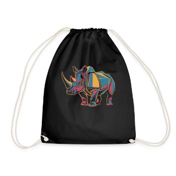 Colorful Geometric Rhinoceros - Drawstring Bag - black - Front
