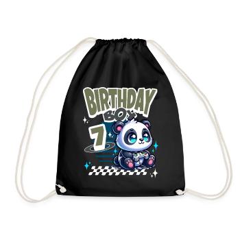 7th Birthday Children's Birthday Gaming Panda - Drawstring Bag - black - Front