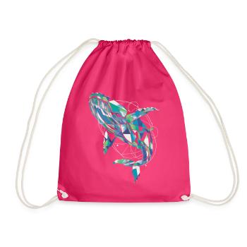 Abstract Whale Artwork Geometric Ocean Colors - Drawstring Bag - fuchsia - Front