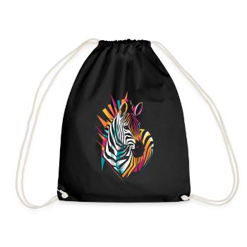 Colorful Zebra Artwork Illustration - Drawstring Bag - black - Front