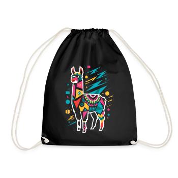 Colorful Geometric Llama - Drawstring Bag - black - Front