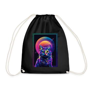 Tierkunst Planet Fantasy Artwork Katze Vor Saturn - Turnbeutel - Schwarz - Vorne