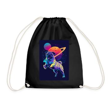 Animal Art Planet Fantasy Artwork with Pug in the - Drawstring Bag - black - Front