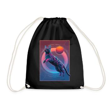 Animal Art Planet Fantasy Artwork Cat and - Drawstring Bag - black - Front