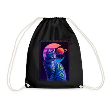 Animal Art Planet Fantasy Artwork: Cat in the - Drawstring Bag - black - Front