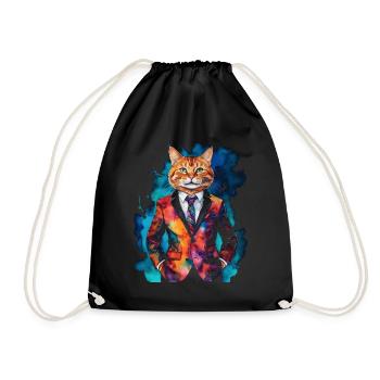 Cat Suit Colorful Funny Funny Animal Design Print - Drawstring Bag - black - Front