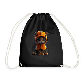 Cute kitten in pumpkin outfit - Halloween - Drawstring Bag - black - Front
