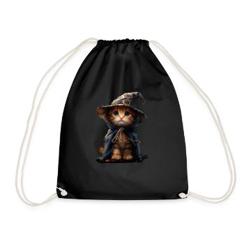 Kitten in Witch Outfit - Halloween Magic - Drawstring Bag - black - Front