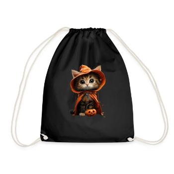 Cute Witch Kitten - Halloween Pumpkin Look - Drawstring Bag - black - Front