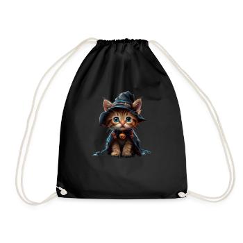 Cute Witch Kitten - Magical Halloween - Drawstring Bag - black - Front