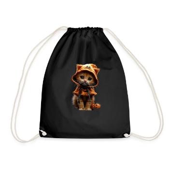Cute Pumpkin Kitten - Halloween Costume Idea - Drawstring Bag - black - Front