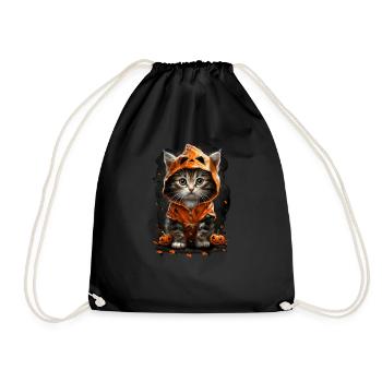 Kitten in Pumpkin Costume - Halloween Pumpkin Design - Drawstring Bag - black - Front