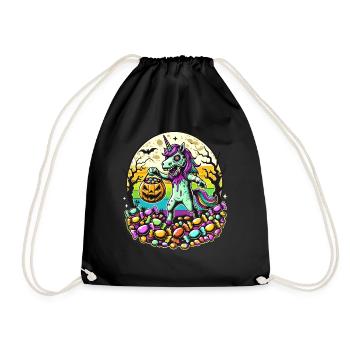 Funny Zombie Unicorn Loves Candy - Drawstring Bag - black - Front