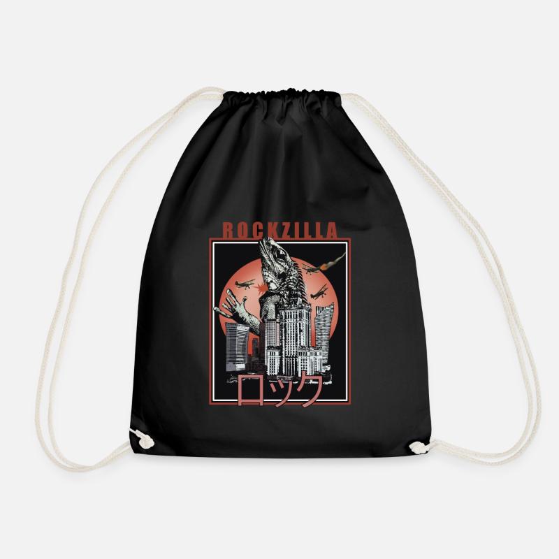 Retro Kaiju Stadtkampf T-Shirt - Turnbeutel - Schwarz