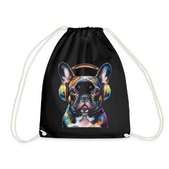 Französische Bulldogge Kopfhörer Frenchie Hund - Turnbeutel - Schwarz - Vorne