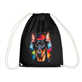Dobermann Kopfhörer Hund Lustig Tier Design Print - Turnbeutel - Schwarz - Vorne