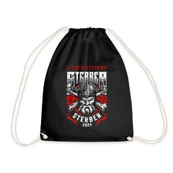Rather Standing Die Viking Helmet Tattoo 2024 - Drawstring Bag - black - Front