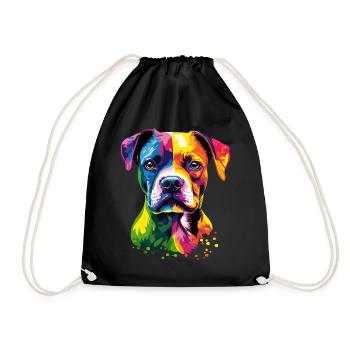 Deutscher Boxer Popart Regenbogen Bunter Boxer - Turnbeutel - Schwarz - Vorne