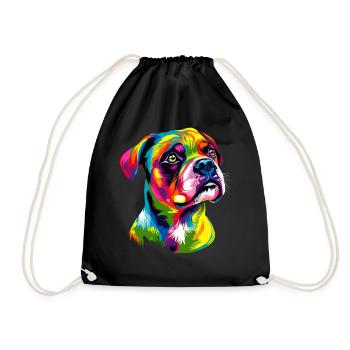 Deutscher Boxer Popart Regenbogen Bunter Boxer - Turnbeutel - Schwarz - Vorne